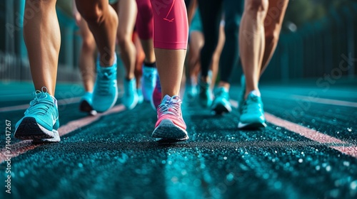 Women are getting ready to run on the track with the text 2024 in New Year's Start concept. start the new year 2024 and reach new goals and achievements.planning,challenge, new year resolution photogr