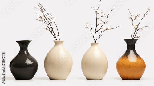 Set of different vase and interior plant pots, a potted plant sitting on top of a table, Tropical plants with rich and dense foliage in modern vase isolated, Ganerative Ai