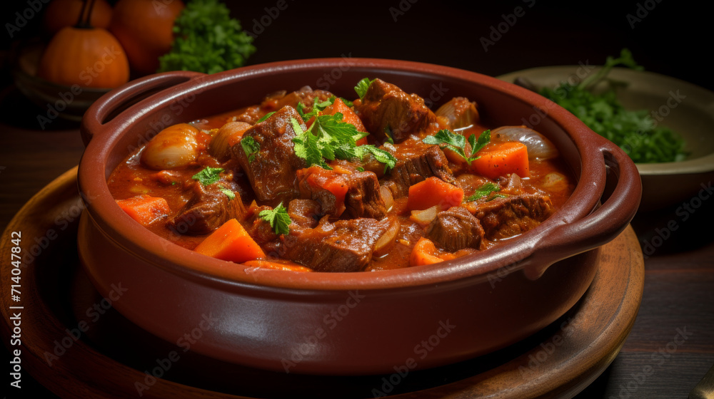 A bowl of hearty and flavorful beef stew, a comforting dish often enjoyed during Sahur in Ramadhan
