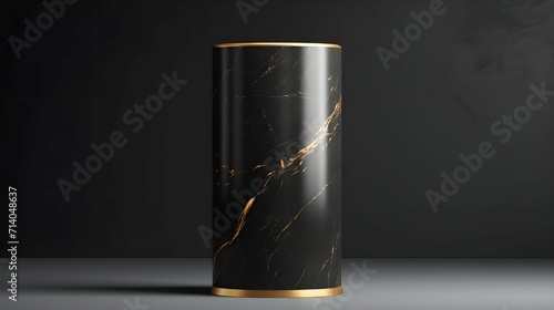 black and gold marble cylinder podium for product presentation