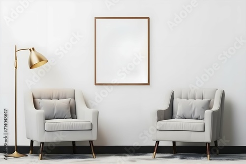 Blank poster wooden mock up frames on the wall in living room interior.