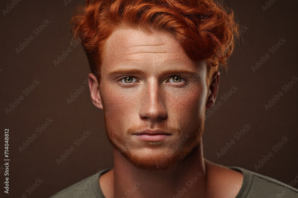 Portrait of a red-haired young man. Studio shot. Portrait of a red-haired young man. Studio shot.