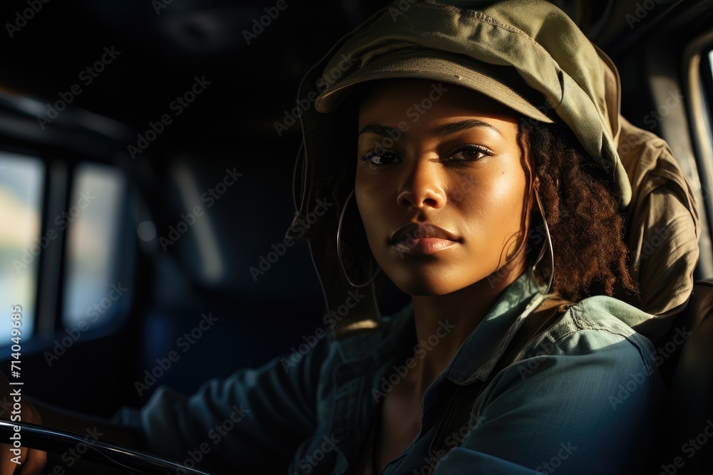 A poised woman wearing a stylish hat gazes confidently at the camera in this indoor portrait, capturing the essence of modern elegance A poised woman wearing a stylish hat gazes confidently at the camera in this indoor portrait, capturing the essence of modern elegance