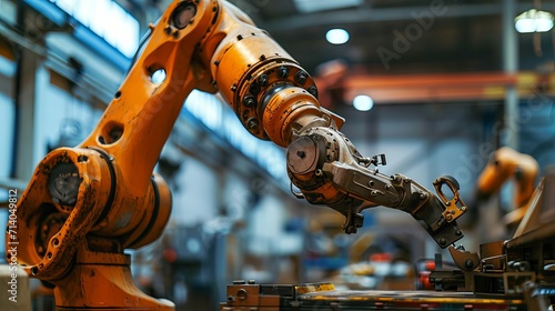 Industrial Orange Robotic Arm in Manufacturing Environment