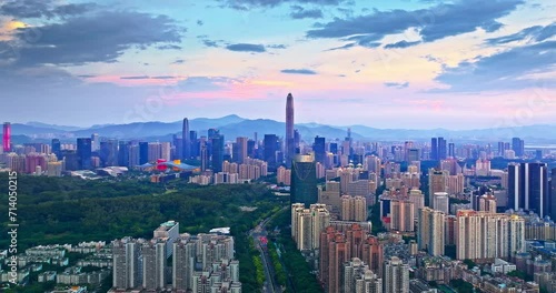 Wallpaper Mural Aerial shot of Shenzhen Financial District skyline and natural scenery Torontodigital.ca