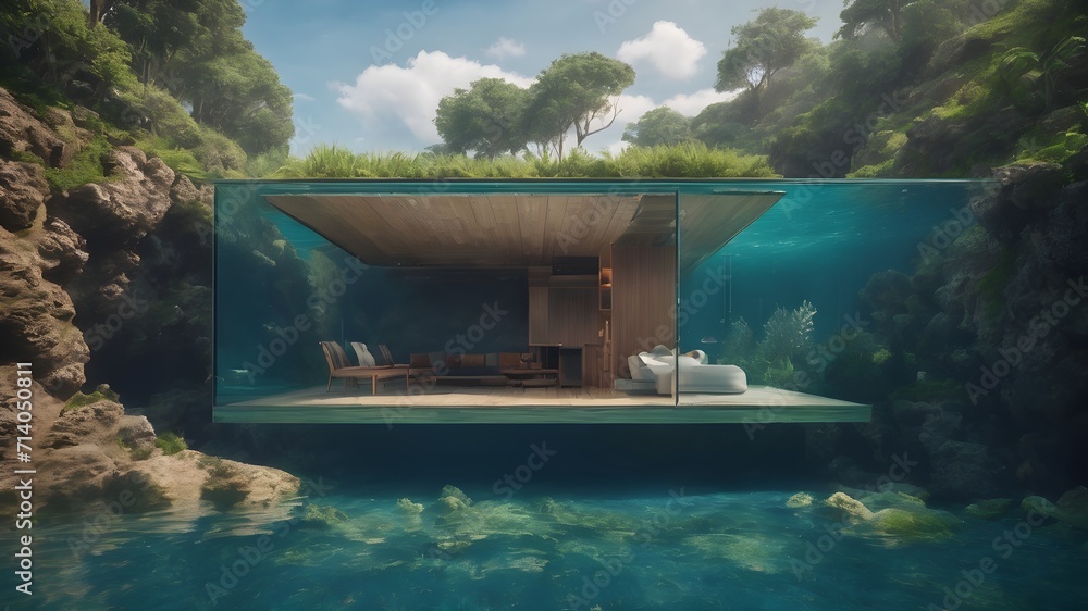 Obraz premium Home in Underwater Background Very cool