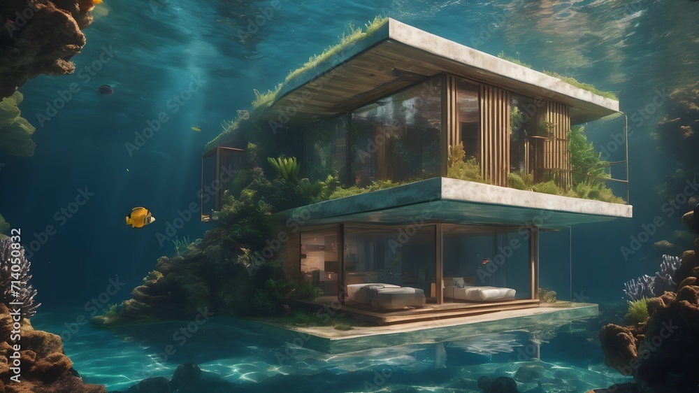 Obraz premium Home in Underwater Background Very cool
