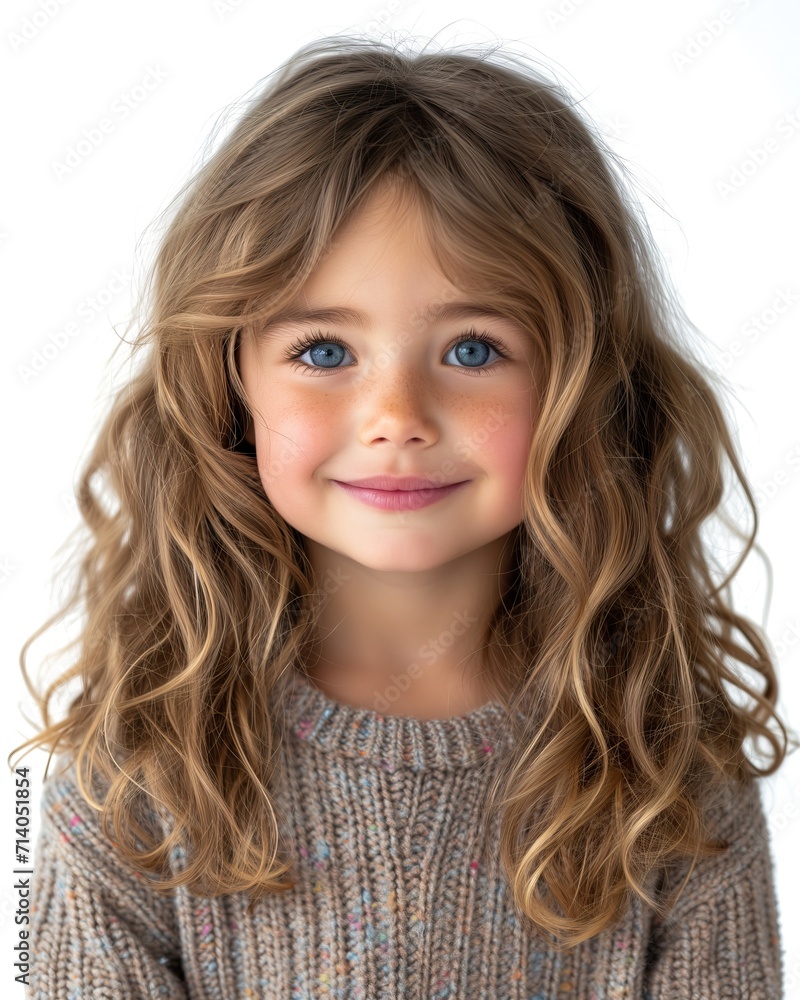 A very beautiful calm and smiling little girl with brown hair. An expressive portrait of an emotional child. A very beautiful calm and smiling little girl with brown hair. An expressive portrait of an emotional child.