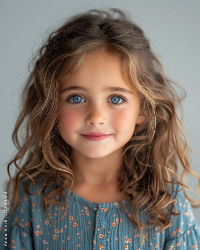 A very beautiful calm and smiling little girl with brown hair. An expressive portrait of an emotional child. A very beautiful calm and smiling little girl with brown hair. An expressive portrait of an emotional child.