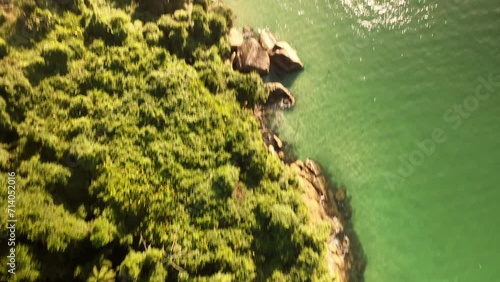 Filme aéreo da praia de Purumirim em Ubatuna, litoral Norte de São Paulo, um lugar perfeito para encontrar paz e diversão. photo