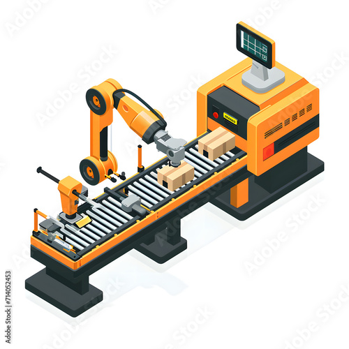 Manufacturing assembly line with products isolated on white background, simple style, png 