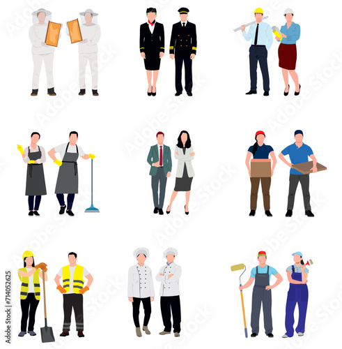 Vector of a diverse group of people of different professions and occupations. 
