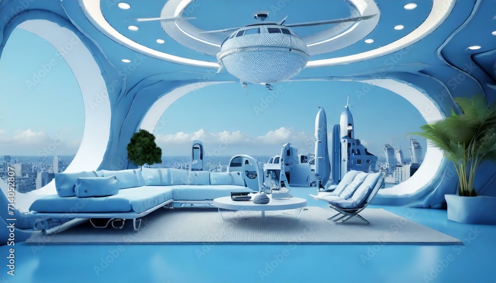 Fototapeta premium Living Tomorrow: Exploring a Futuristic Lounge in 2050