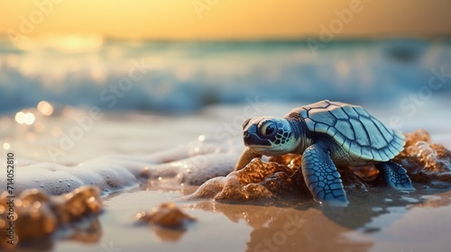 baby sea turtle crawling to ocean  © TALHA MAJEED