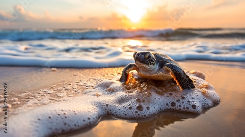baby sea turtle crawling to ocean 