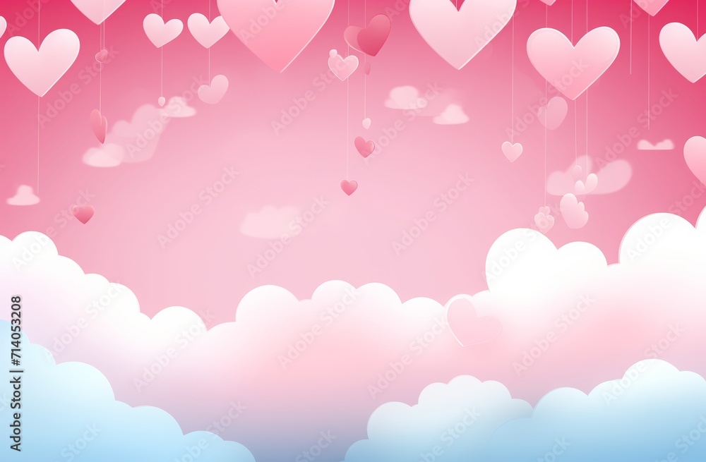 Happy valentines day background with love hearts decor. Joyful valentines day wishes card with papercut clouds design. Valentine's day card with hearts.