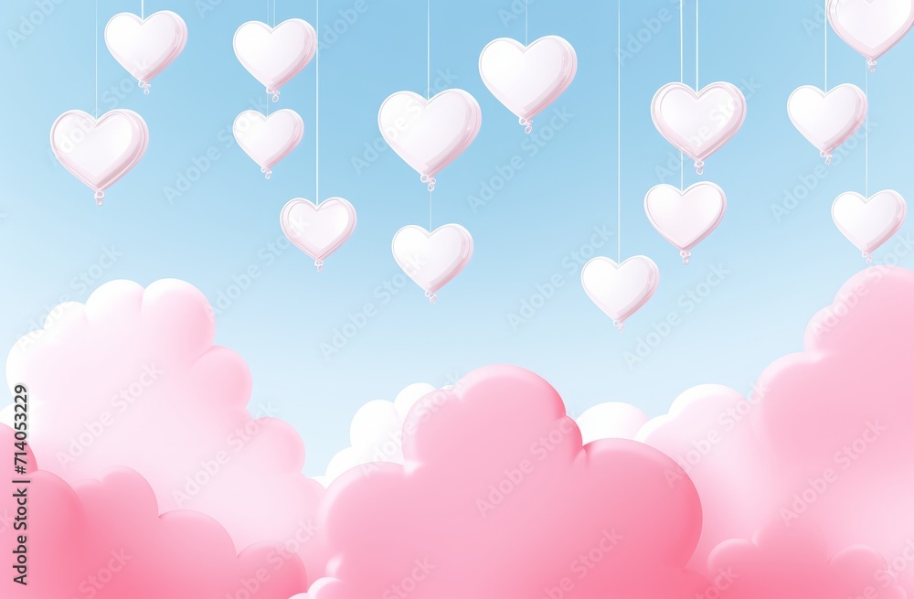 Happy valentines day background with love hearts decor. Joyful valentines day wishes card with papercut clouds design. Valentine's day card with hearts.