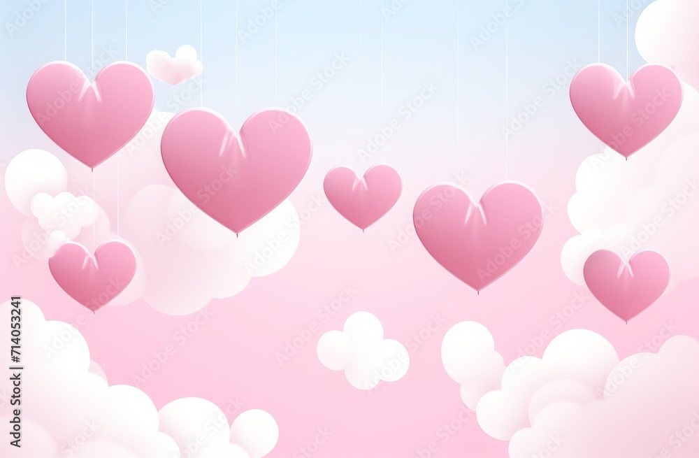 Happy valentines day background with love hearts decor. Joyful valentines day wishes card with papercut clouds design. Valentine's day card with hearts.