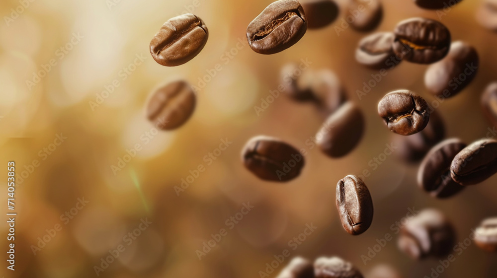 Coffee Beans Falling Against Blur Background. Copy paste area for texture Coffee Beans Falling Against Blur Background. Copy paste area for texture