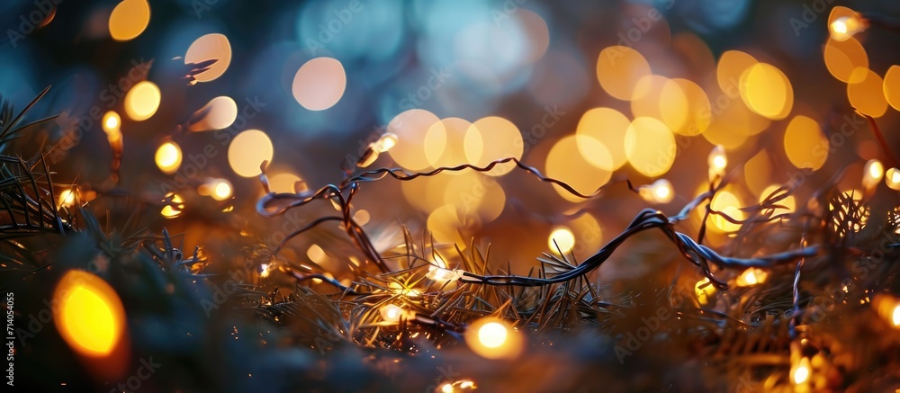 Shallow depth of field enhances a close up of beautiful fairy lights. Shallow depth of field enhances a close up of beautiful fairy lights.