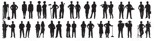 silhouette of various professional. Collection of different occupation people group of diverse workers of various professions and specialists standing together. photo
