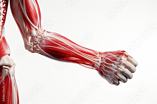 Detailed 3d illustration of elbow joint anatomy with pain sensation visualization. Isolated on the white background.