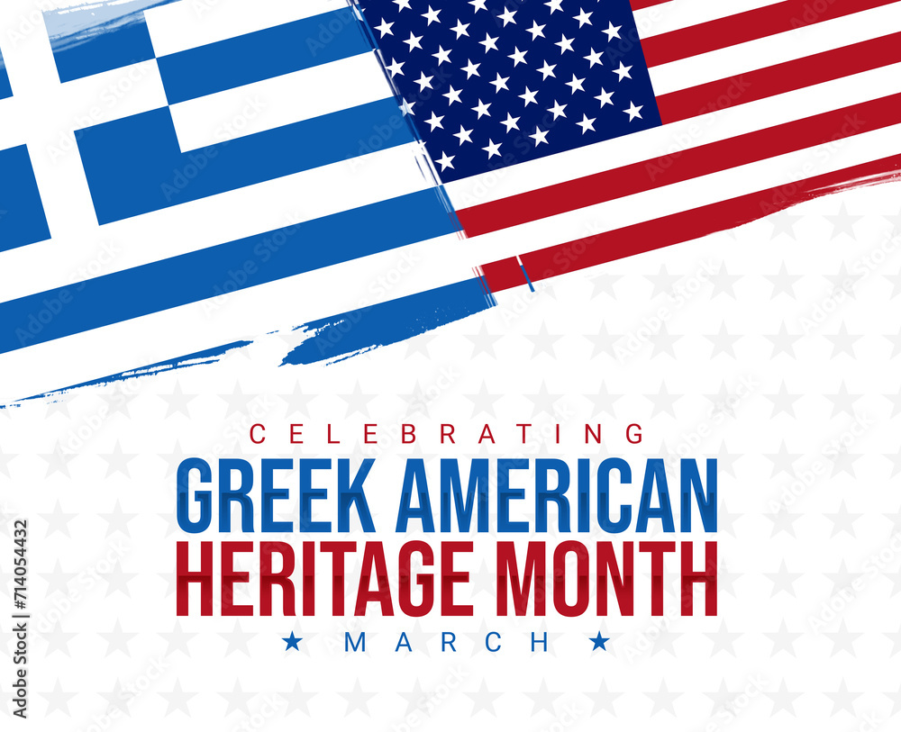 Greek American Heritage Month with Greece and American flags in brush