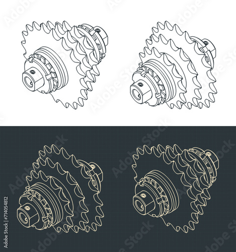 Chain sprocket transmission isometric blueprints