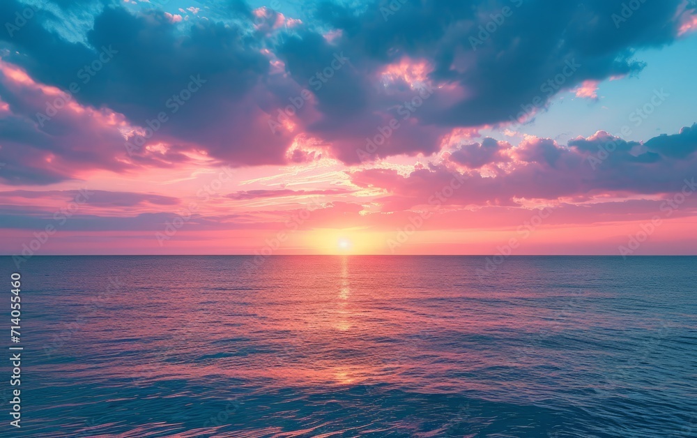 Obraz premium Sunset Over Ocean with Beautiful Colorful Sky