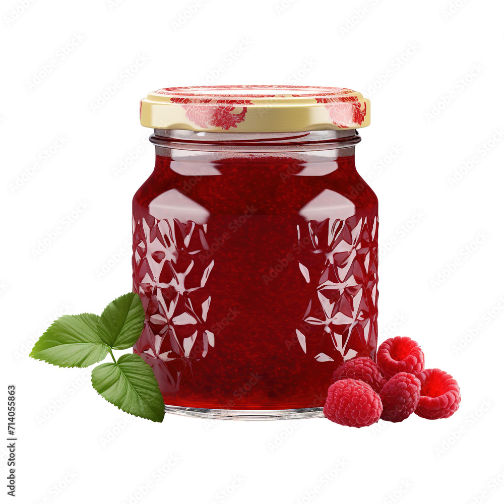 Jar of raspberry jam Isolated on transparent background. Generative AI Jar of raspberry jam Isolated on transparent background. Generative AI