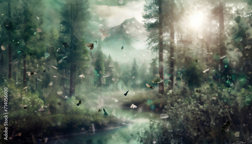 scenario of forest with butterflys background ai art 
