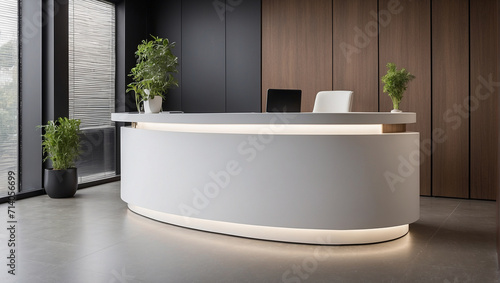 Side view of a reception desk standing in an office