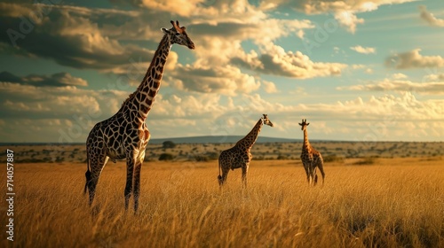 Majestic Giraffes Grazing on the Savanna- Capturing Wildlife in Serene Moments © AgungRikhi