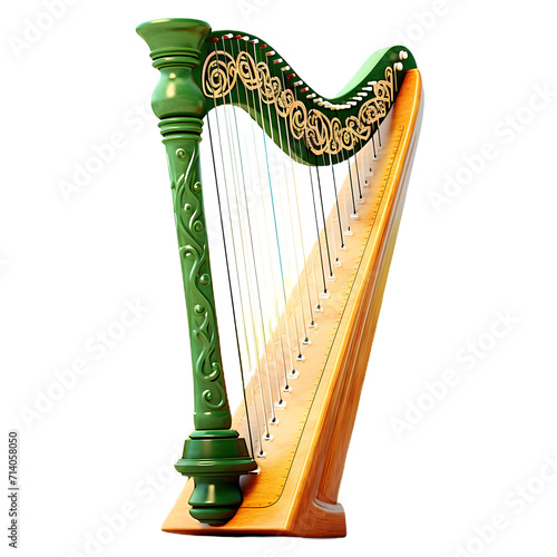 A traditional Irish St. Patrick's Day-themed harp islated on transparent background