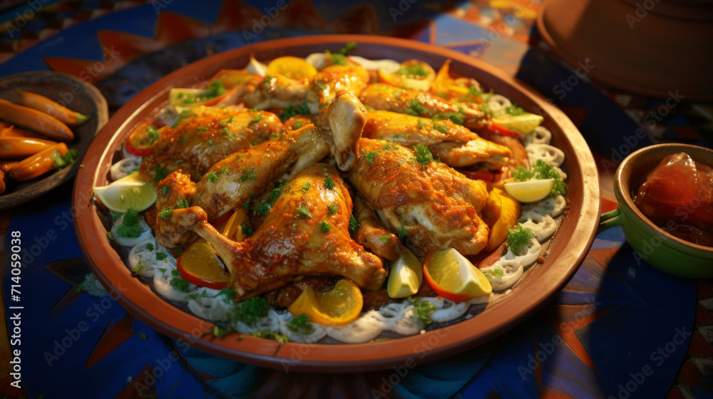A plate of fragrant, slow-cooked chicken tagine, a popular dish during Ramadan in many North African countries