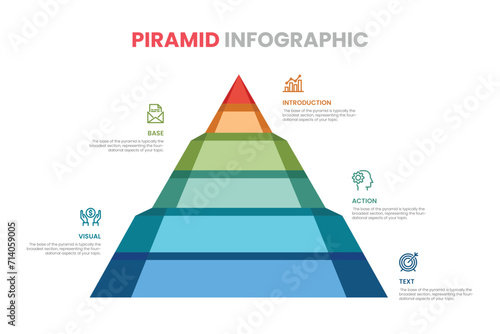 Pyramid infographic template with 5 list and icons, layout vector for presentation, report, brochure, flyer, etc.