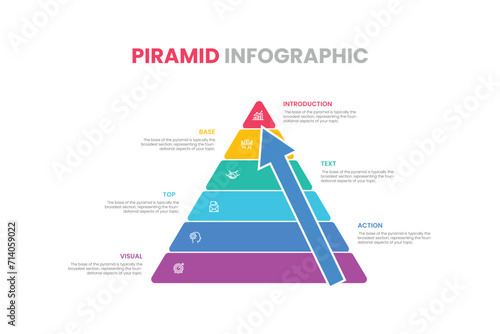 infographic triangle concept for slide presentation with 6 point list with flat reverse pyramid style