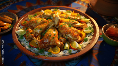 A plate of fragrant, slow-cooked chicken tagine, a popular dish during Ramadan in many North African countries