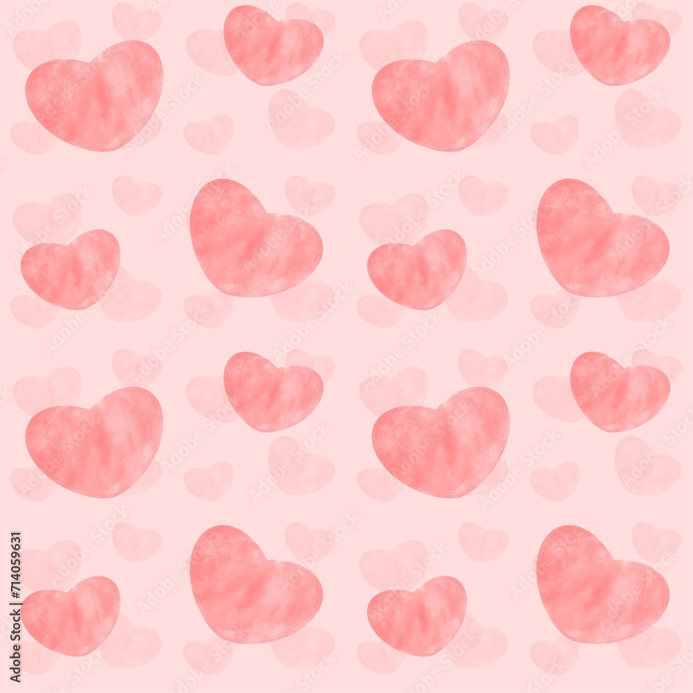Иллюстрация без назPink Watercolor Hearts Pattern on a Soft Pastel Background.The image features a collection of pink watercolor hearts in different shades scattered across a gentle pastel pink bвания Иллюстрация без назPink Watercolor Hearts Pattern on a Soft Pastel Background.The image features a collection of pink watercolor hearts in different shades scattered across a gentle pastel pink bвания