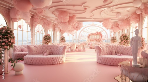Pink Boat and Ocean Wedding Room Wallpaper and Design  Generative AI