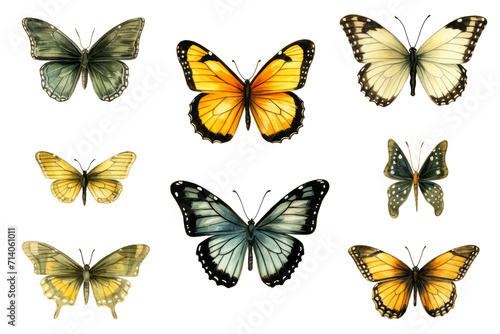 Collection of butterflies. Set of watercolor colorful butterfly cliparts. Elements for collage or scrapbooking design. Illustration of spring or summer decoration © LunaLu