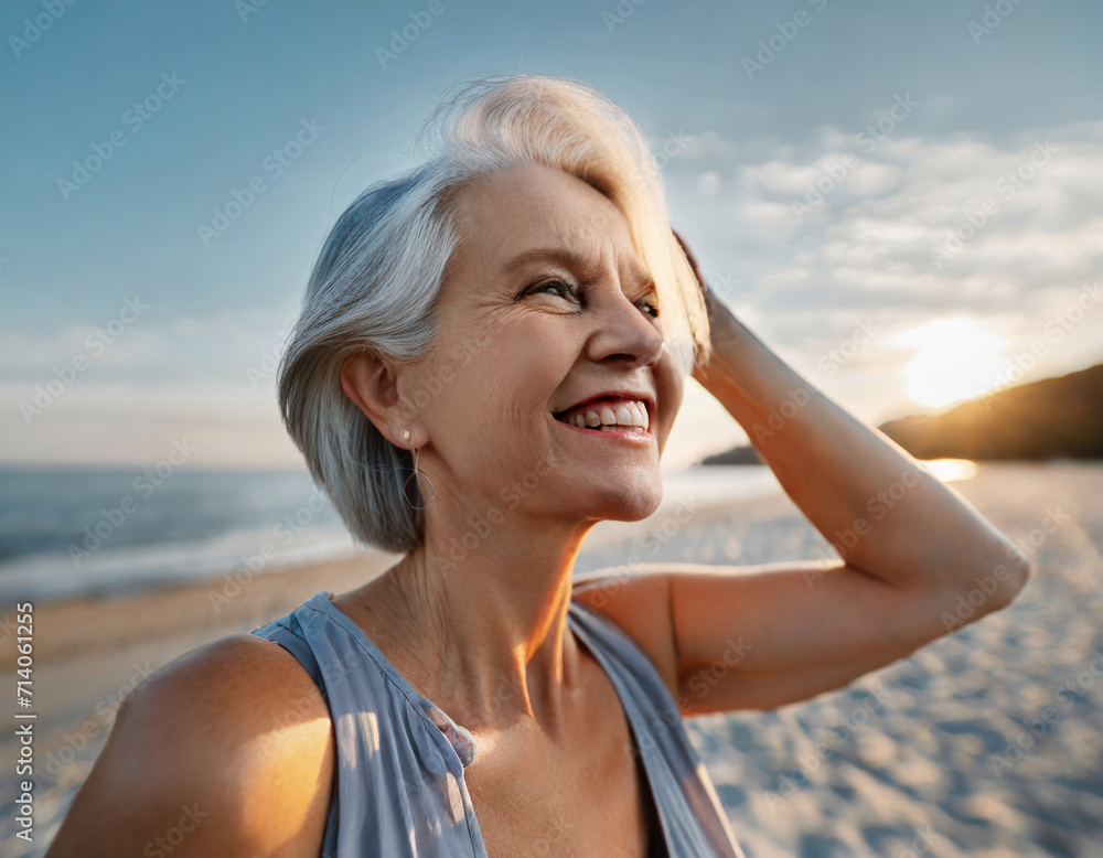 Beautiful Elderly Woman Enjoying a Summer Day at the Beach