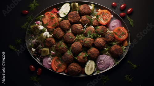 A platter of crispy fried kofta, made with ground meat, onions, and herbs, then shaped into balls and fried