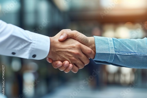close up two business partners shaking hands photo