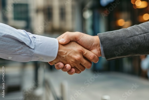 close up two business partners shaking hands