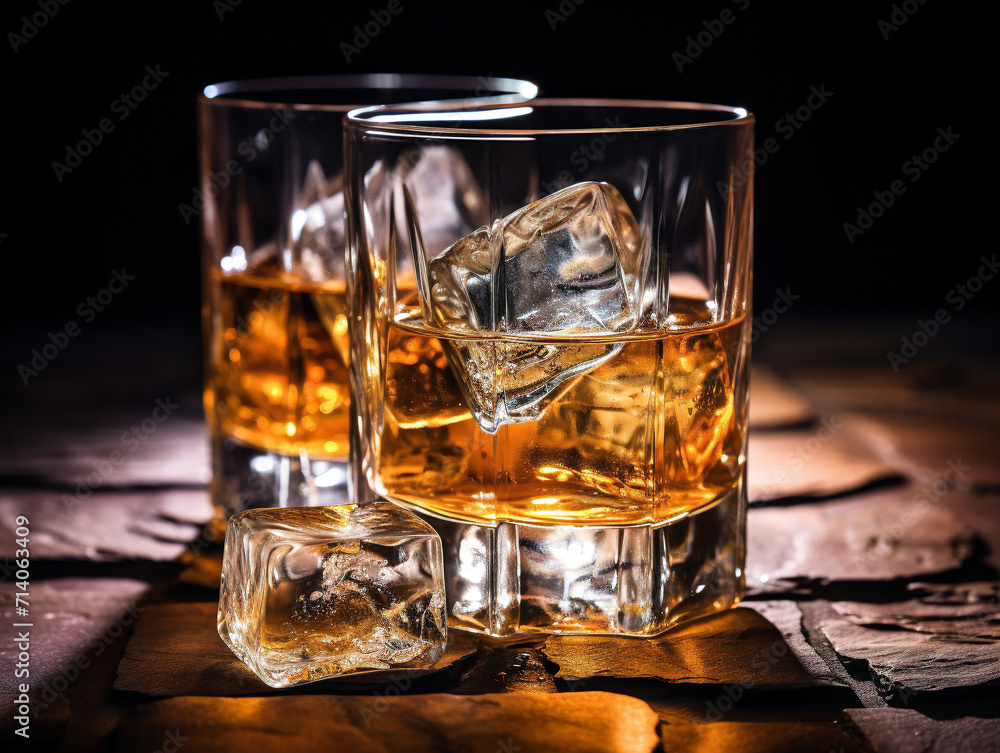 A high-resolution photograph capturing a stylish glass of whiskey on the rocks with a vintage touch. A high-resolution photograph capturing a stylish glass of whiskey on the rocks with a vintage touch.