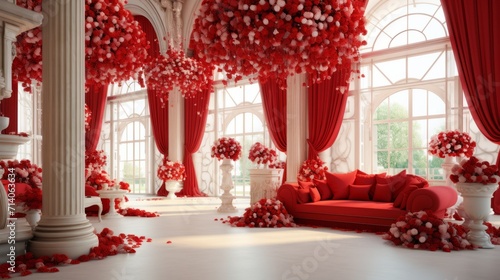 Bridal Bliss Wallpaper and Design in Red and White for Weddings, Generative AI