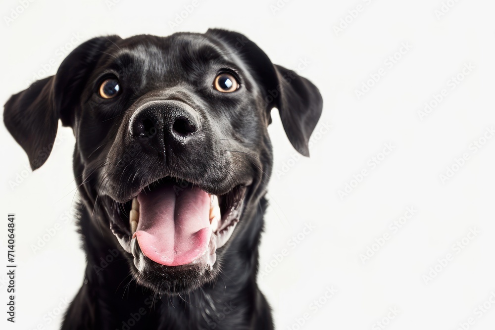 a happy and smiling dog faces a white background a happy and smiling dog faces a white background