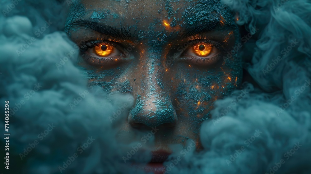 Portrait of a woman's face with smoke made with Ai generative technology Portrait of a woman's face with smoke made with Ai generative technology