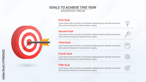Dartboard Infographic With 5 Goal Options and Editable Text for Business Plans, Goals, Targets, and Website Design.